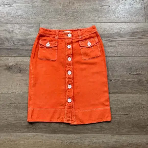 Banana Republic Orange Linen Cotton Button Front Mini Skirt Pockets Sz 6 - Picture 2 of 6